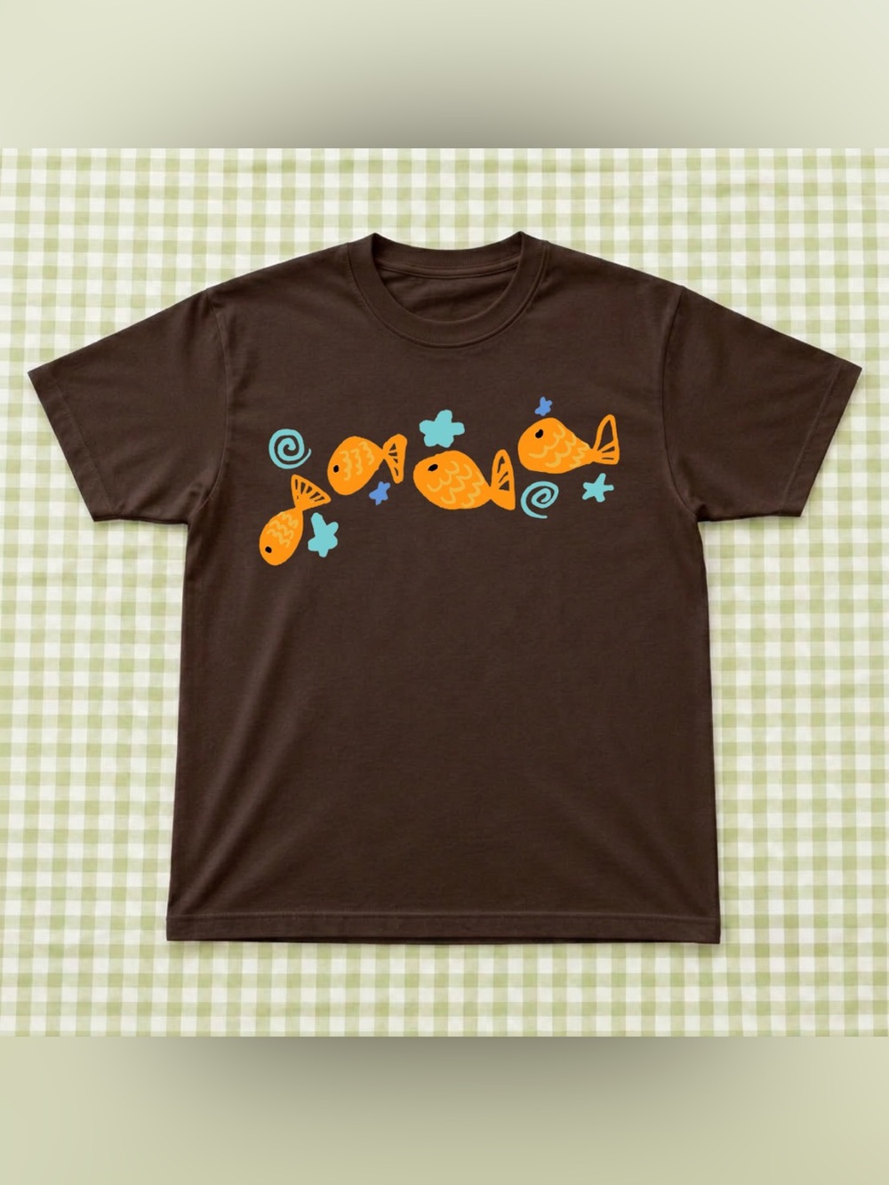 Dark Brown Goldfish Tee with Vintage Orange Fish Graphic Unisex